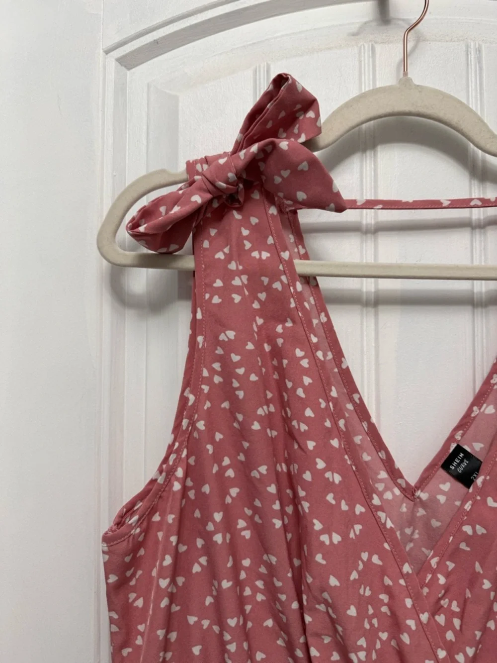 Shein Curve Pink Polka Dot Hearts Sleeveless  Mini Dress W/ Ties 2XL (34-4) - Picture 2 of 13